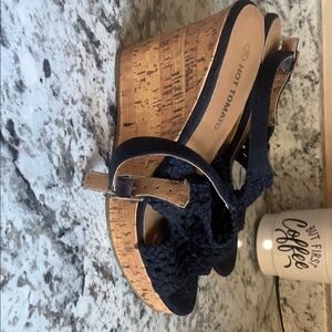 Hot Tomato Blue and Brown Wedge Sandals with Cork Sole